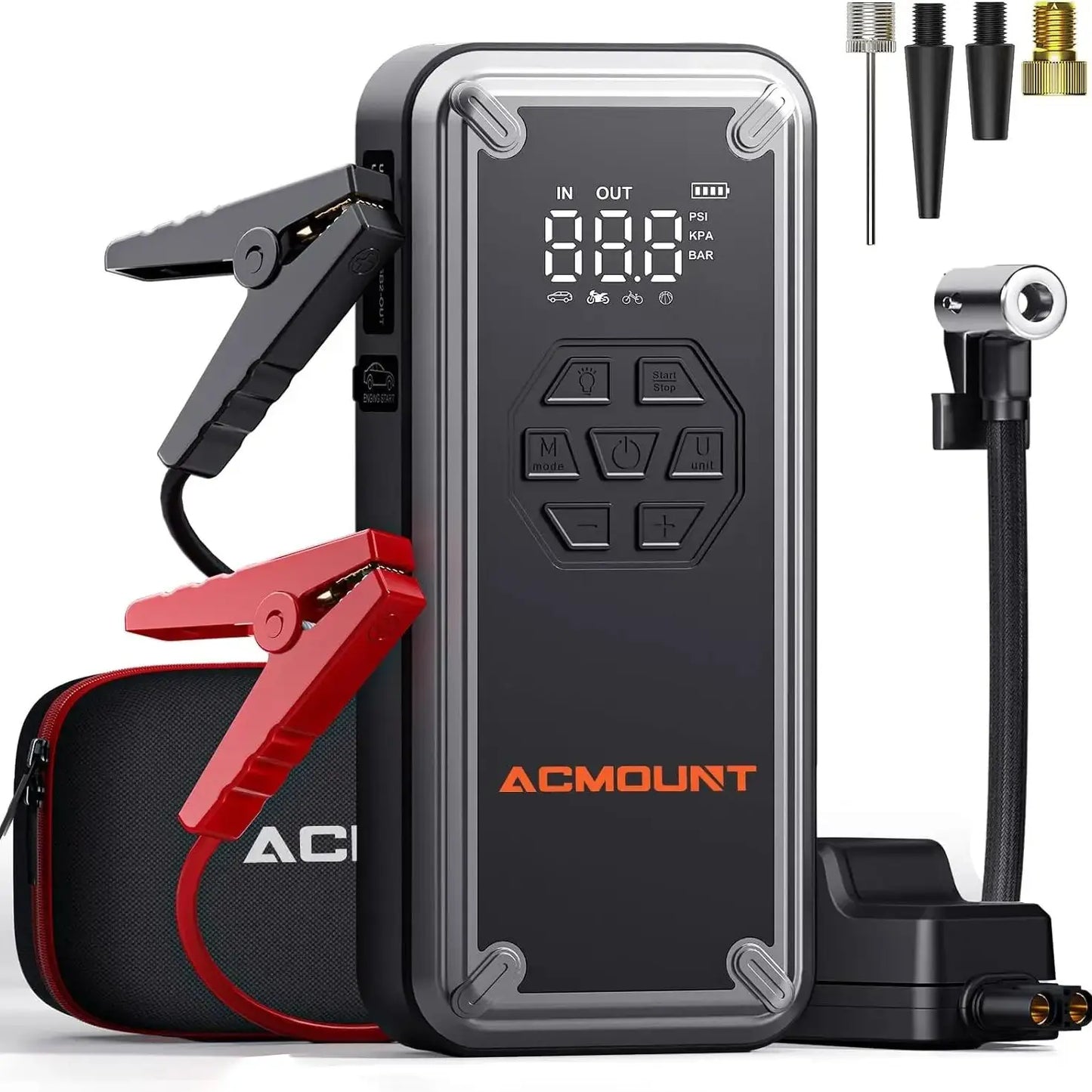 ACMOUNT Jump Starter with Air Compressor 3000A Tire Inflator Portable Air Compressor, with LCD Display.