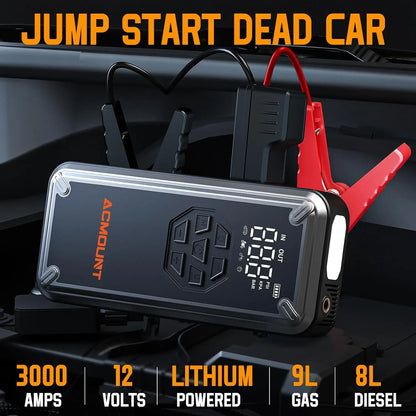 ACMOUNT Jump Starter with Air Compressor 3000A Tire Inflator Portable Air Compressor, with LCD Display.